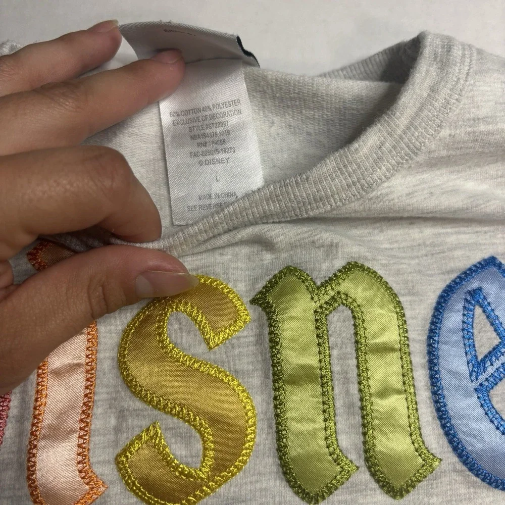 Disney Parks Mickey Mouse Sweatshirt Youth Large Rainbow Satin Embroidered Gray